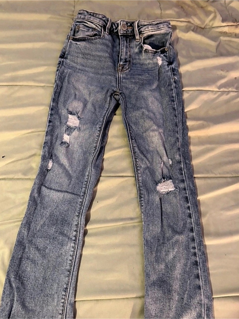 eunina High Rise Cropped Boot Distressed Blue Girls Waist 0/24